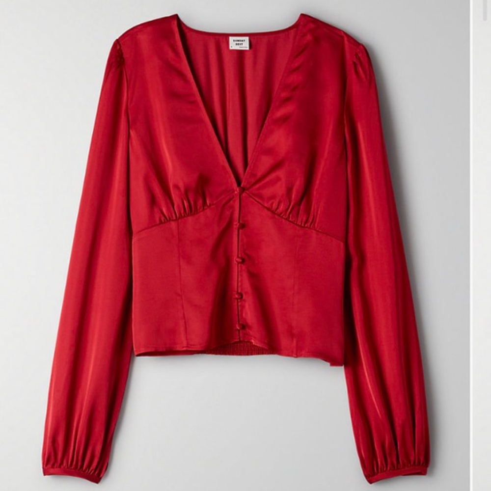 Aritzia Sunday Best Tatiana Blouse Crimson Red